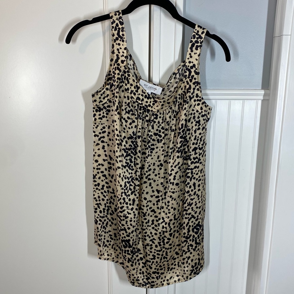 St John Sleeveless Leopard Silk Top size‎ small animal print office career work